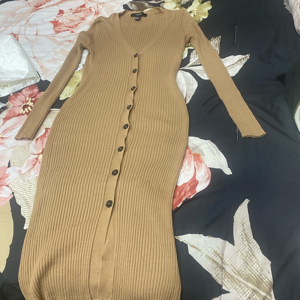 Elegant Tan Button-Up Dress